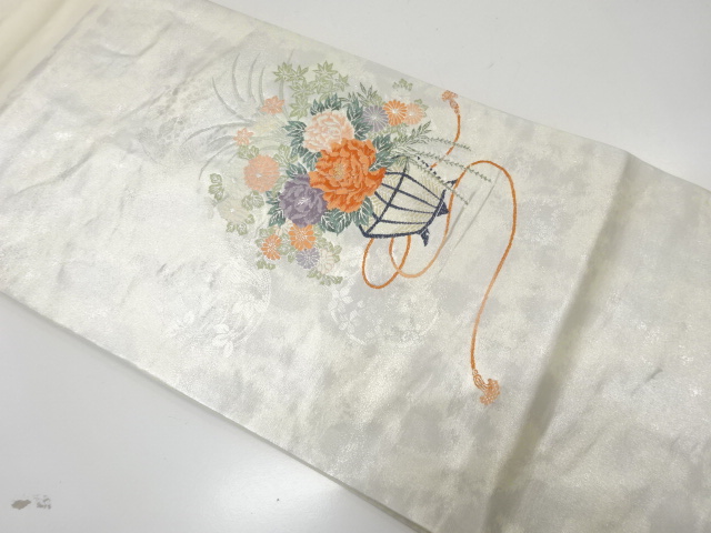 JAPANESE NAGOYA OBI / WOVEN FLOWER VASE PATTERN